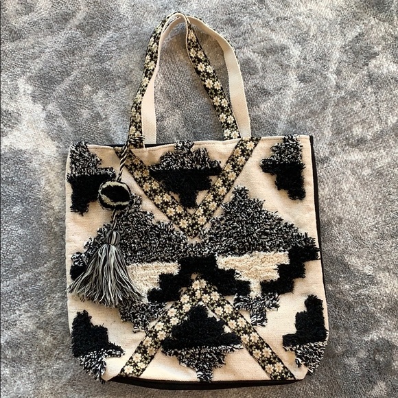Boho black and cream tote bag - Picture 3 of 8
